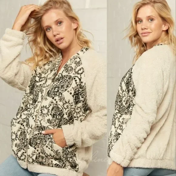 Cream Paisley Print Soft Jacket - Picture 4 of 5